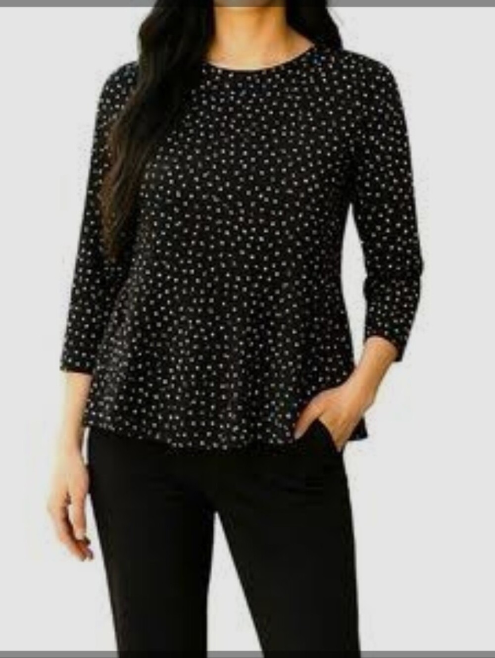 Monteau Women's Black Baby Doll Polka Dot Top